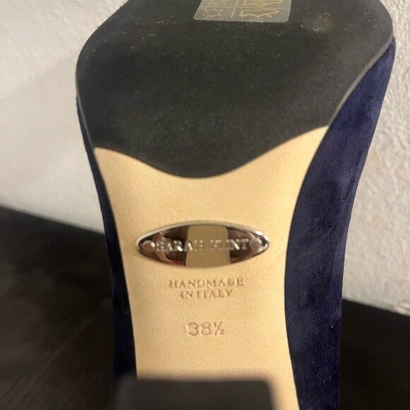 Sarah Flint Navy Suede Pumps w/Leopard Heel - Picture 6 of 7